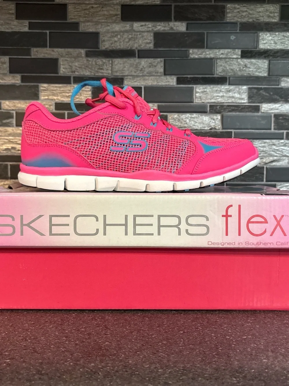 Skechers Women's Hot Pink Athletic Sneakers with Blue Accents